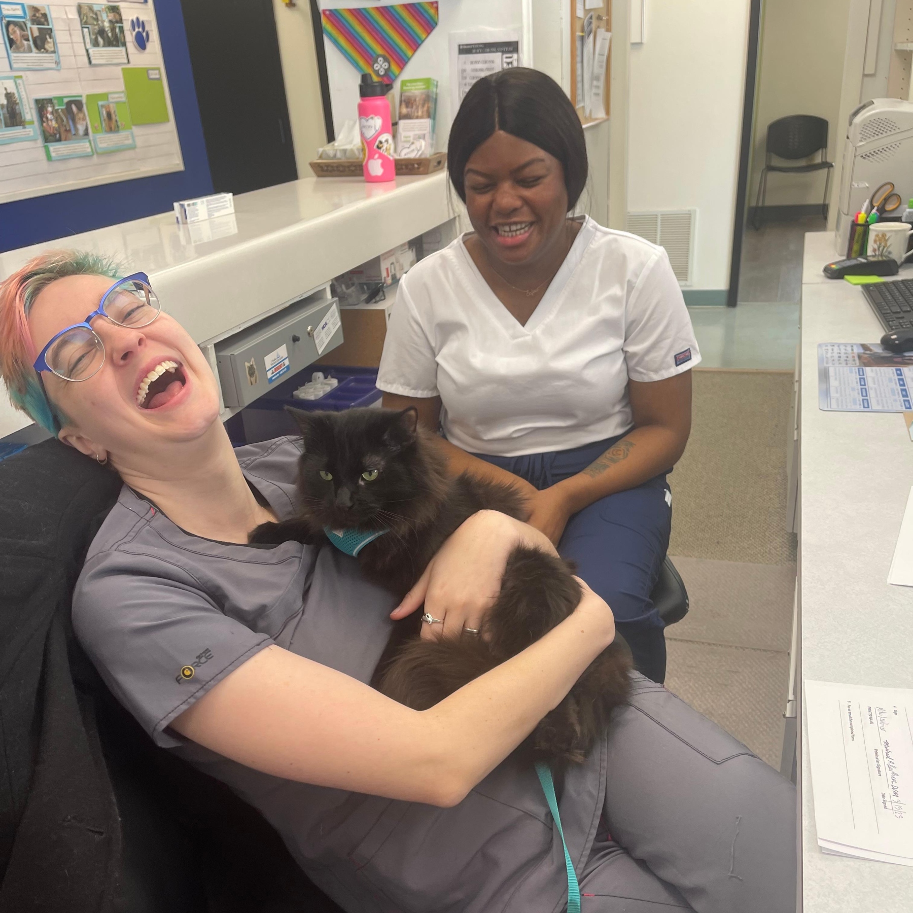 laughing while working